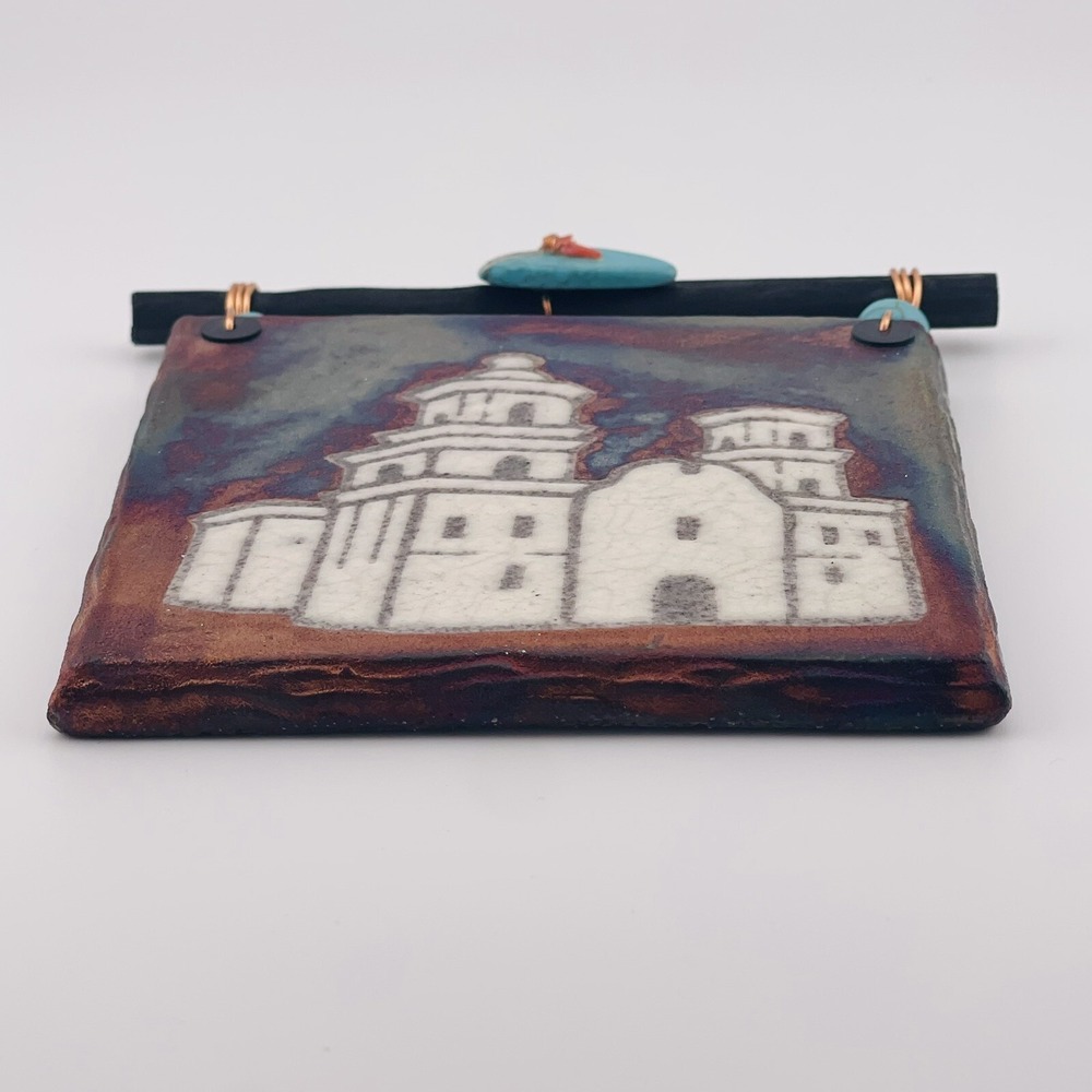 Jeremy Diller Art with Heart Raku Potteryworks Turquoise San Xavier Del Bac Tile - Picture 3 of 7